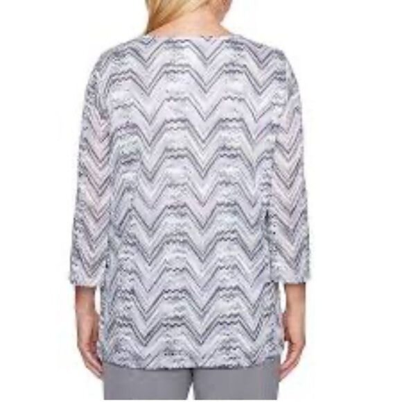 Alfred Dunner Womens Chevron Knit Top With 3/4 Sleeves Purple & Silver Size L So - Picture 2 of 8